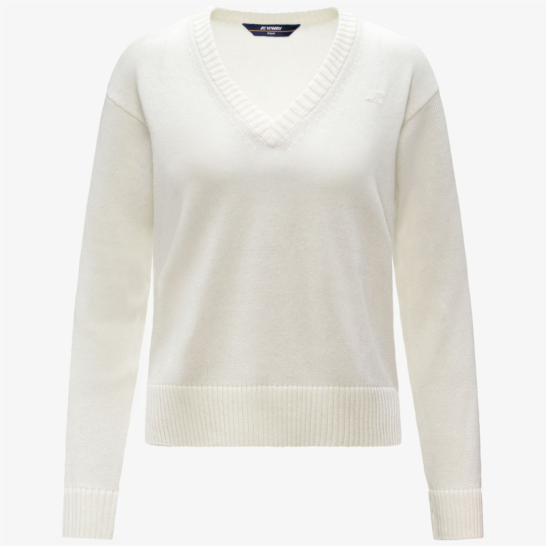 Maglione bianco da donna in cotone e cashmere con scollo a V 01