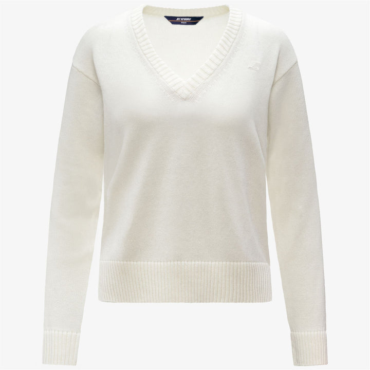 Maglione bianco da donna in cotone e cashmere con scollo a V 1