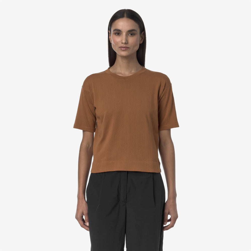 Brown Orange Women's Cropped Knit Pullover Sweater for City Wear 02