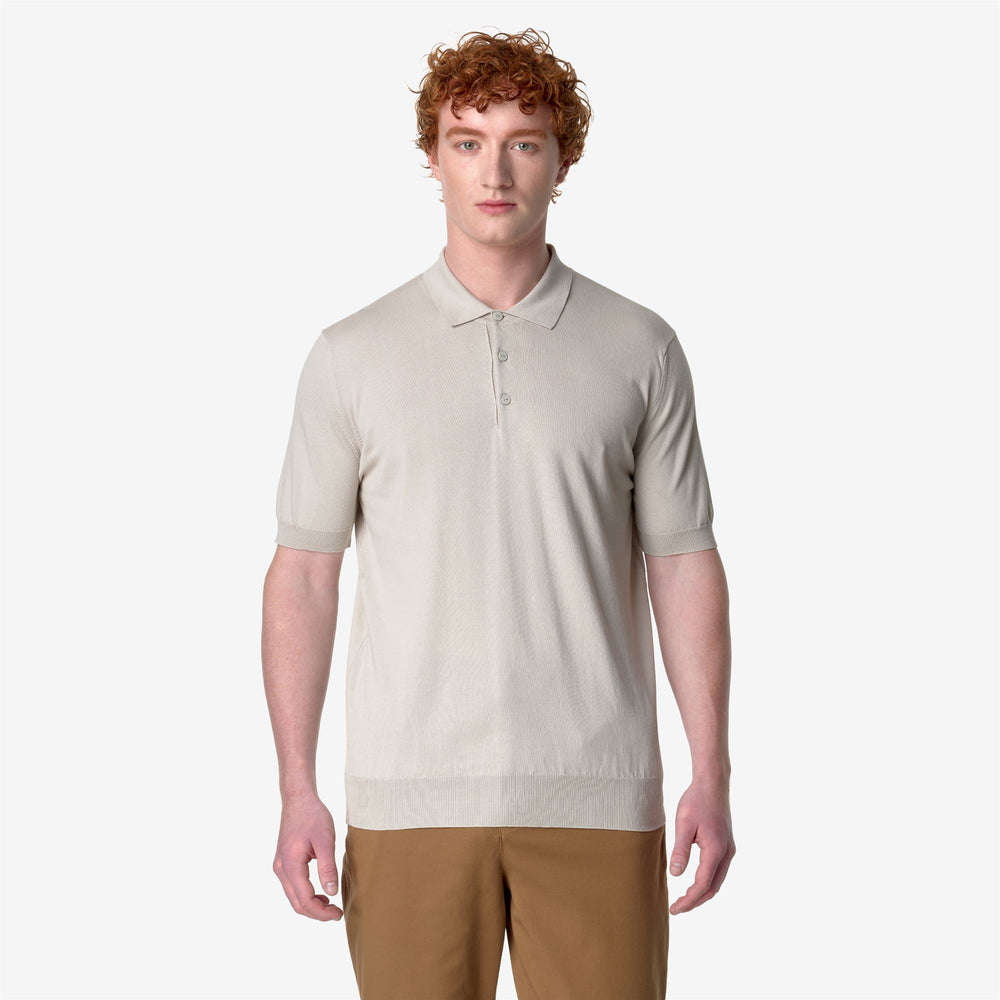 Beige Grey Men's Classic Knit Polo Shirt for City Wear 02