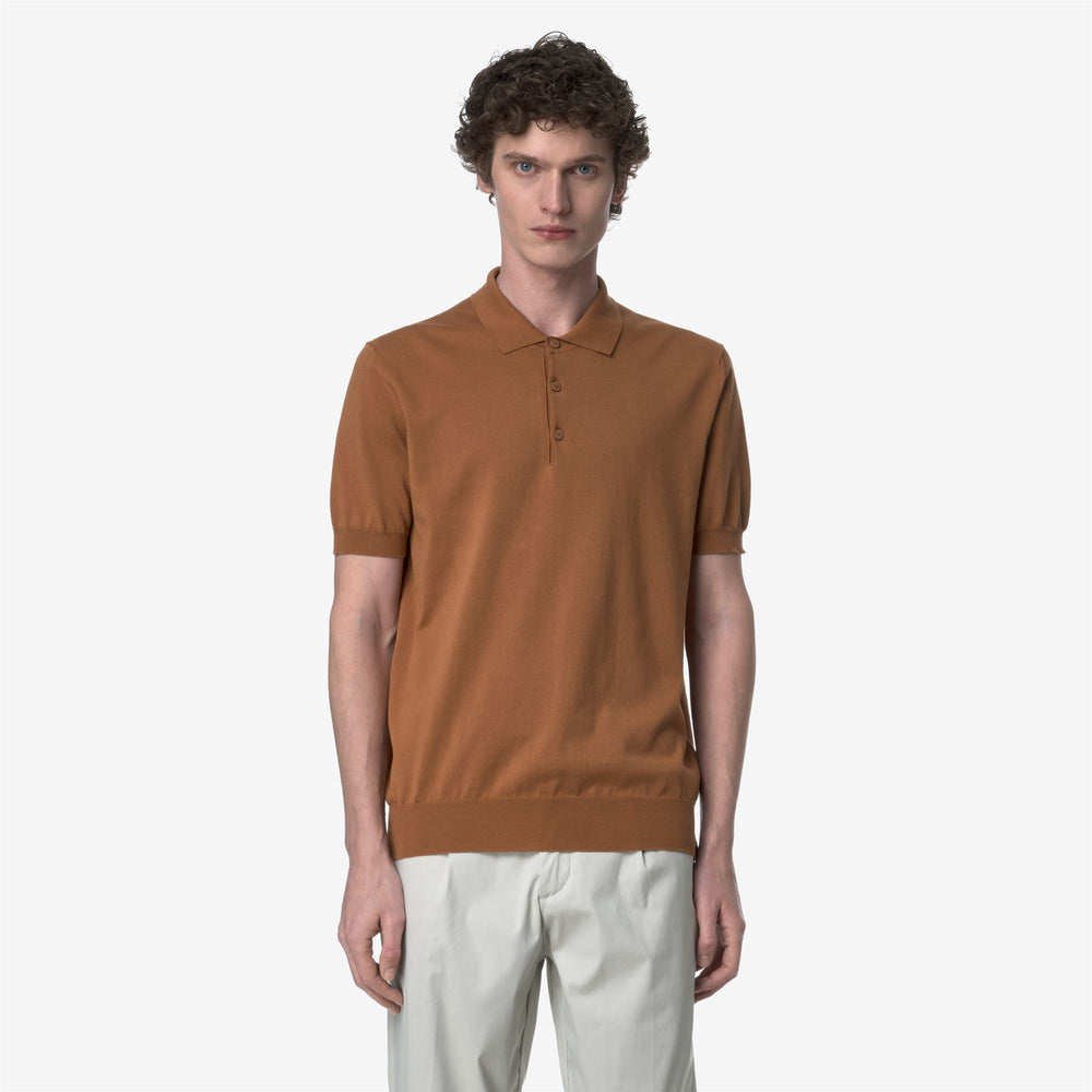 Brown Orange Men's Classic Knit Polo Shirt 02