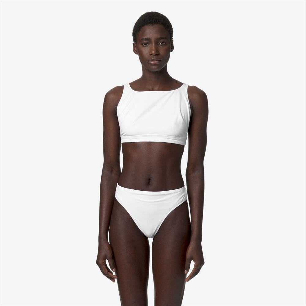 Grey White Women's Sporty High-Waisted Bikini with Crossed Straps 02