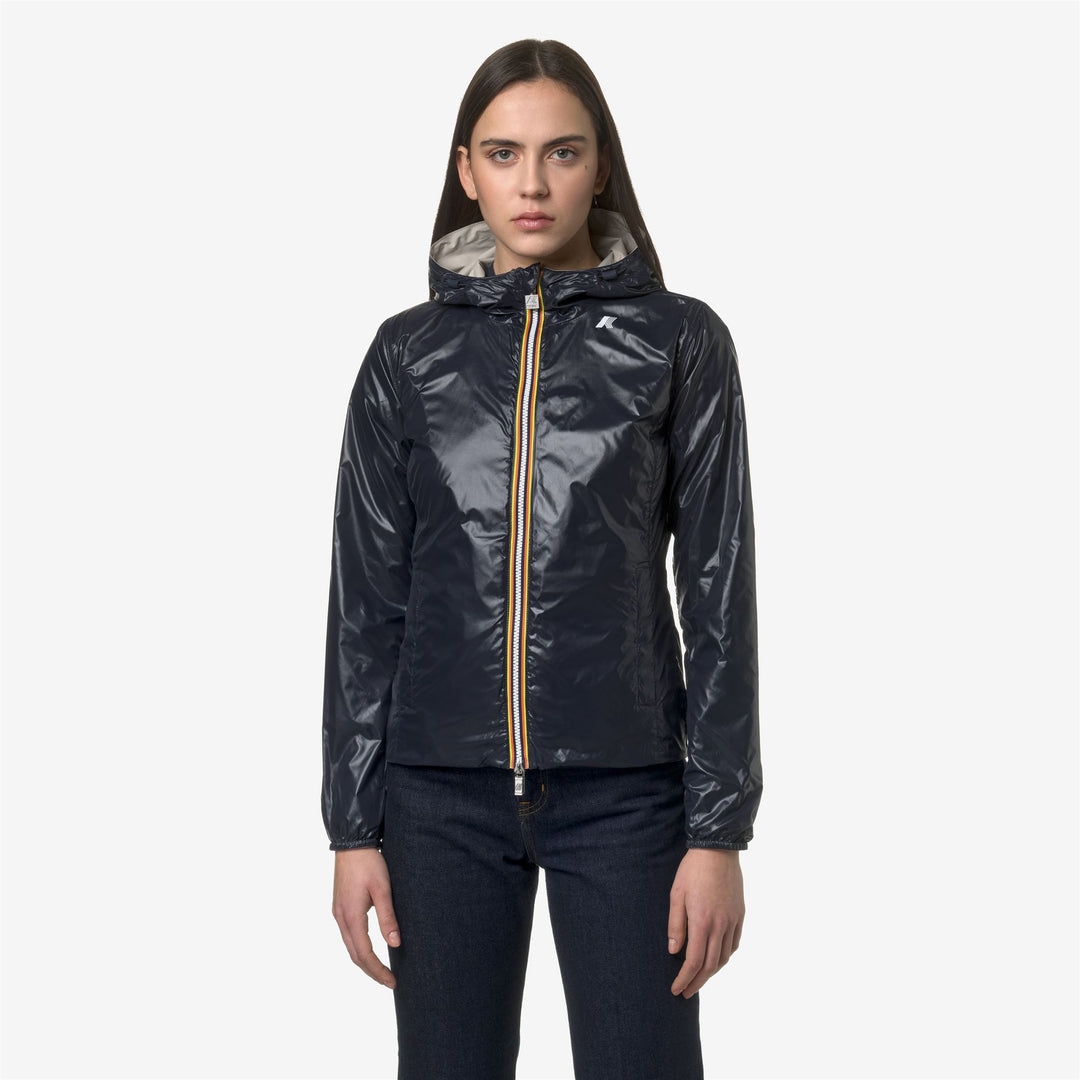 Giacca Corto Impermeabile Reversibile Donna Blu Beige main