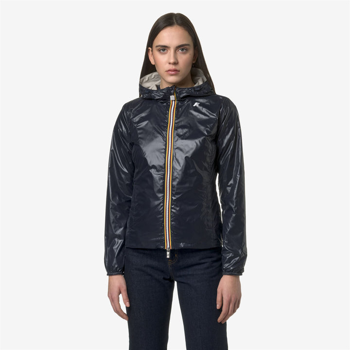 Giacca Corto Impermeabile Reversibile Donna Blu Beige 3