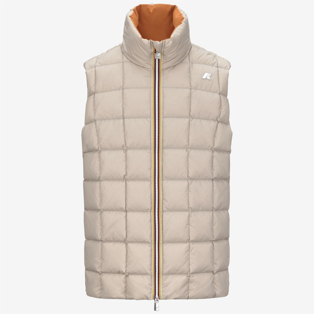 Chaqueta corta acolchada reversible de plumón en color beige anaranjado para hombre 02