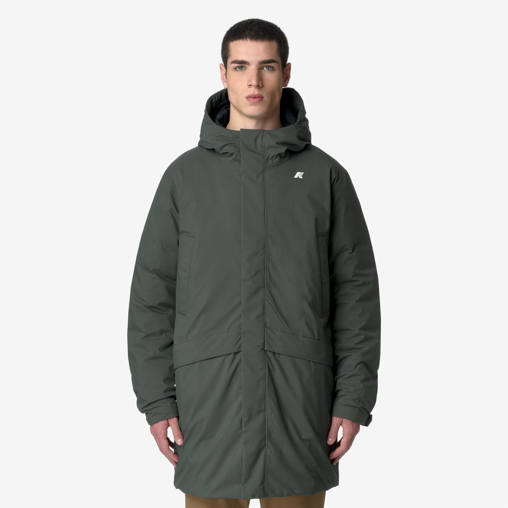 Black Green Men's 3/4 Length Cold Weather Jacket with Down Padding 02