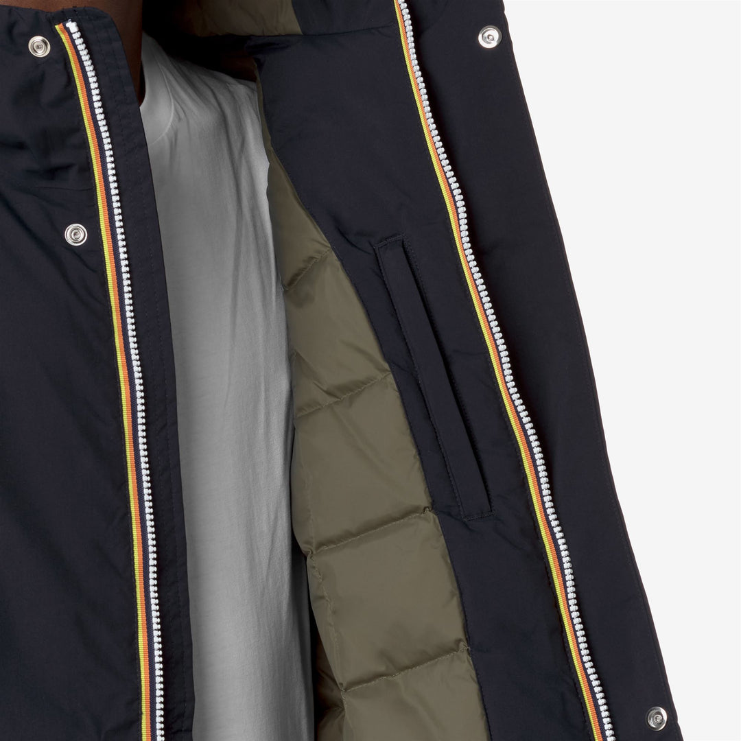 Chaqueta de hombre azul verde 3/4 para clima frío con acolchado de plumas main