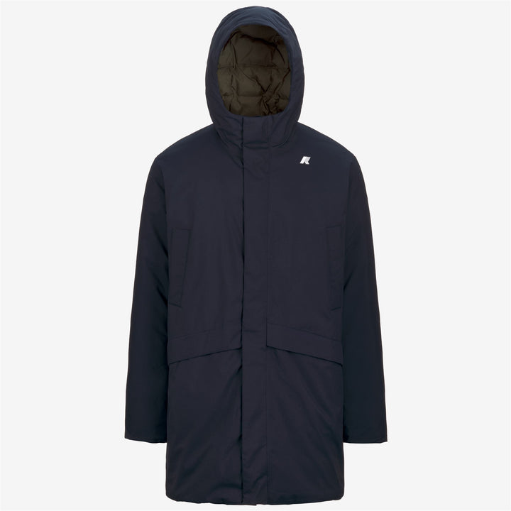 Chaqueta de hombre azul verde 3/4 para clima frío con acolchado de plumas 1