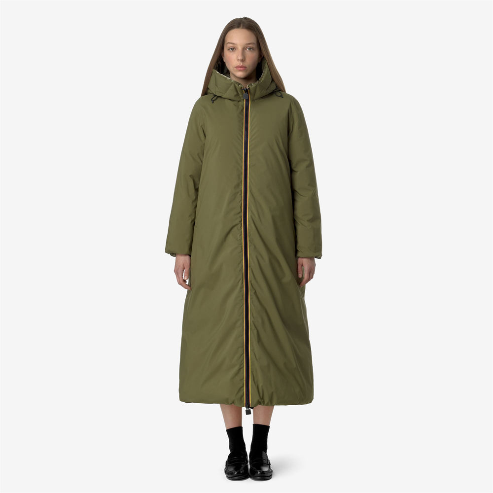 Yellow green Women's Reversible Long Jacket with Recycled Down Padding 02