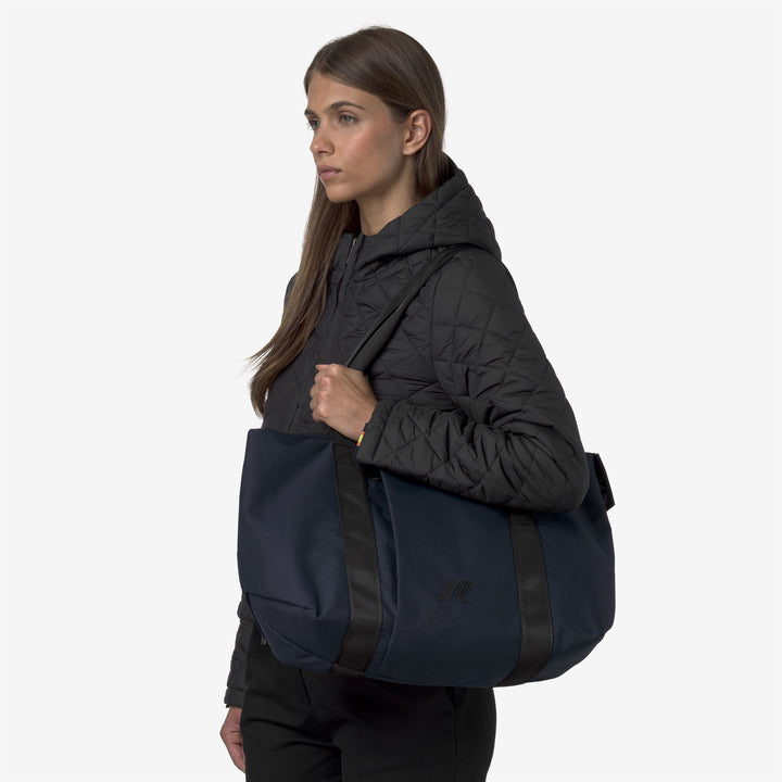 Borsa tote versatile unisex blu con tasca interna e tessuto in nylon 4