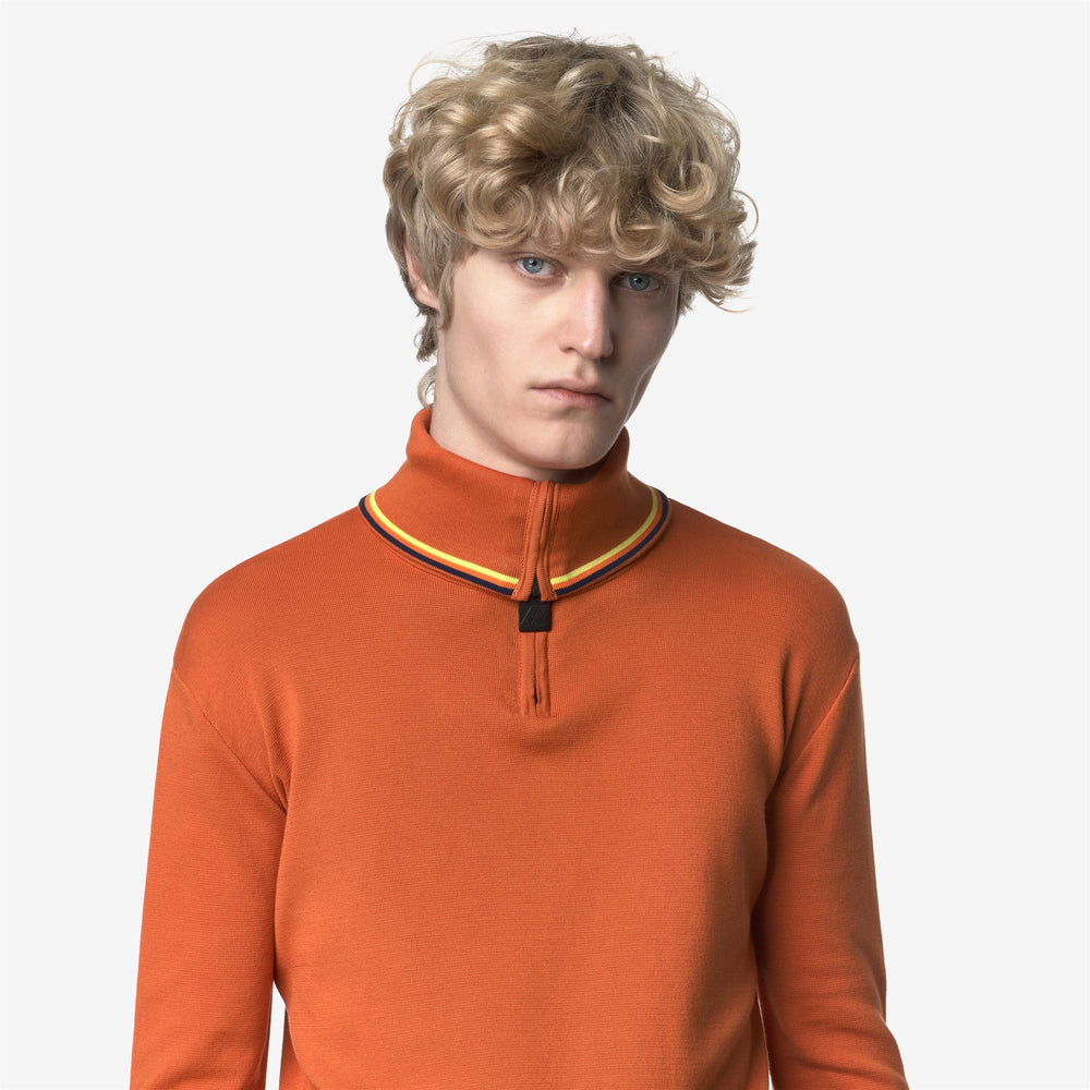 Orange Men's Stylish Pullover with Zipped Collar 02
