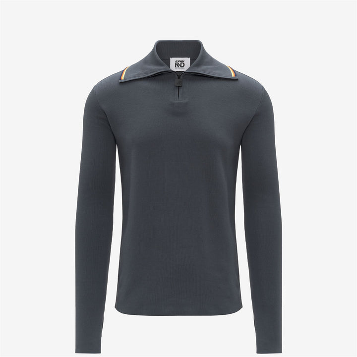 Maglione in maglia di cotone blu da uomo con collo con cerniera 1