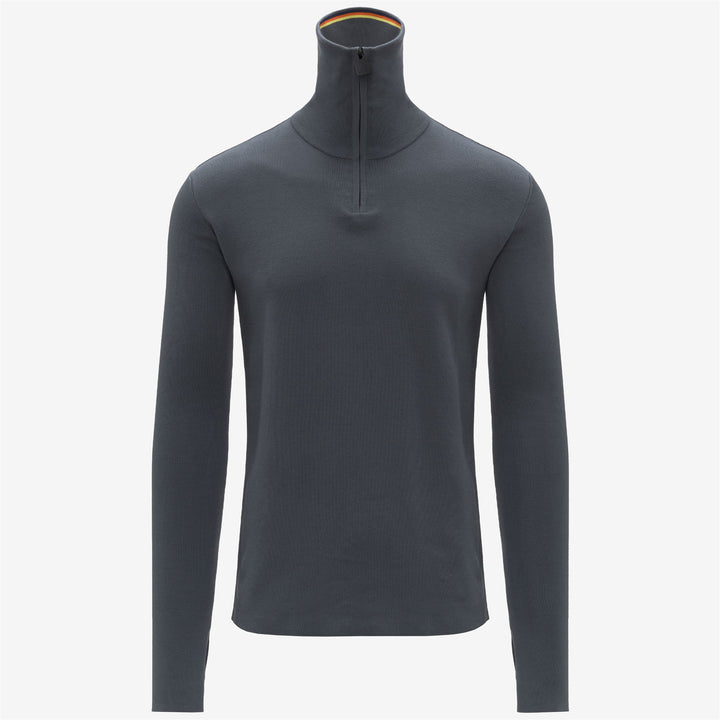 Maglione in maglia di cotone blu da uomo con collo con cerniera 2