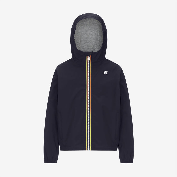 Chaqueta impermeable de nylon elástico para niños en azul con detalles elásticos 5