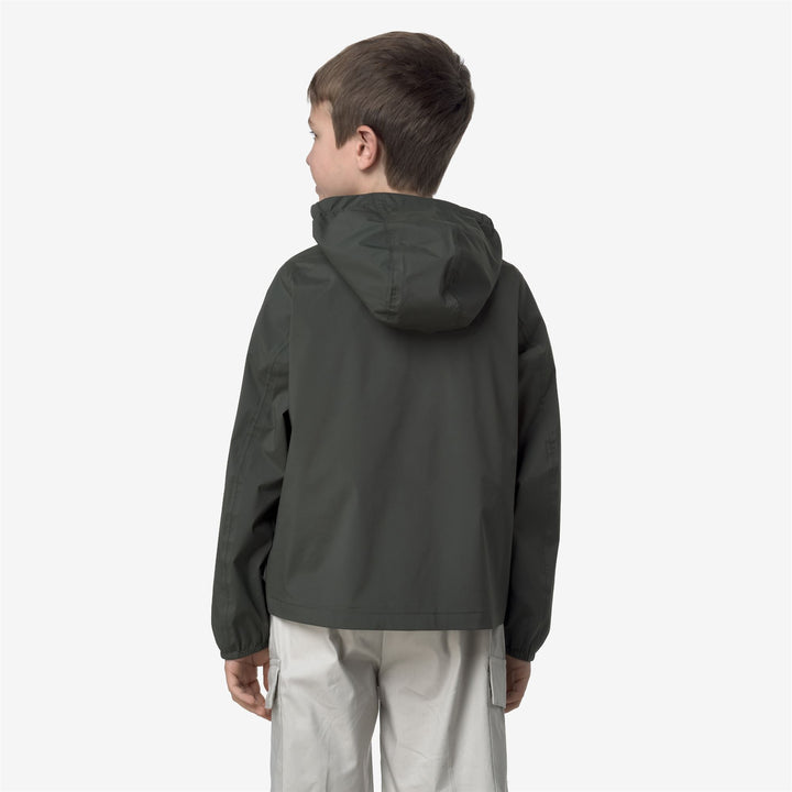 Chaqueta de nylon elástica impermeable verde oscuro para niños 3
