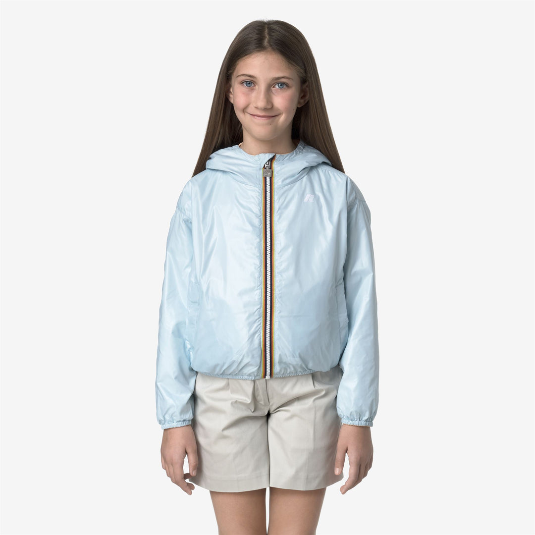 Chaqueta corta impermeable reversible azul beige para niñas main