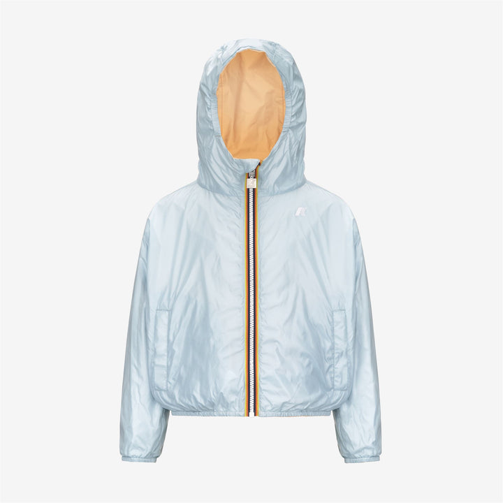 Chaqueta corta impermeable reversible azul beige para niñas 6