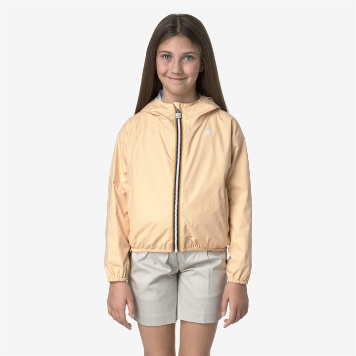 Chaqueta corta impermeable reversible azul beige para niñas 1