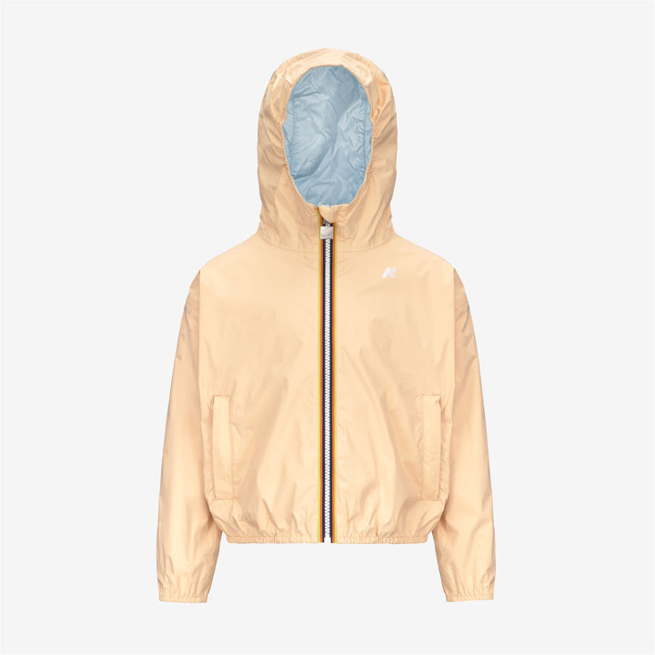Chaqueta corta impermeable reversible azul beige para niñas 5