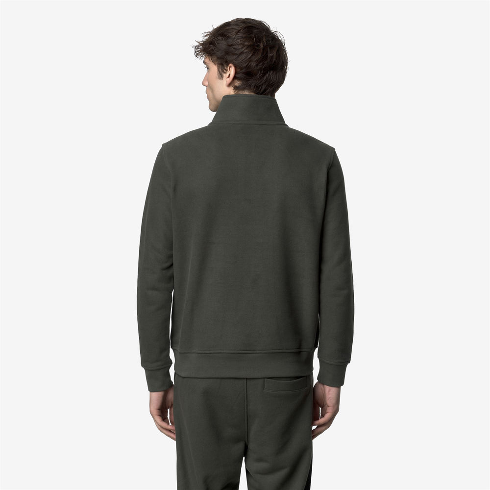 Dark green Men's Fleece Pullover with High Collar and Zip 02