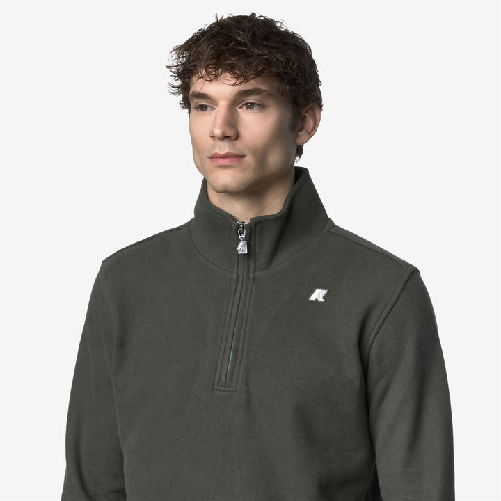 Dark green Men's Fleece Pullover with High Collar and Zip 2