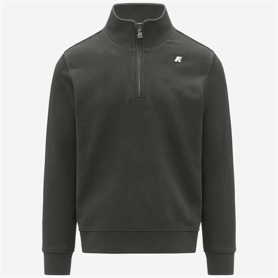 Dark green Men's Fleece Pullover with High Collar and Zip 01