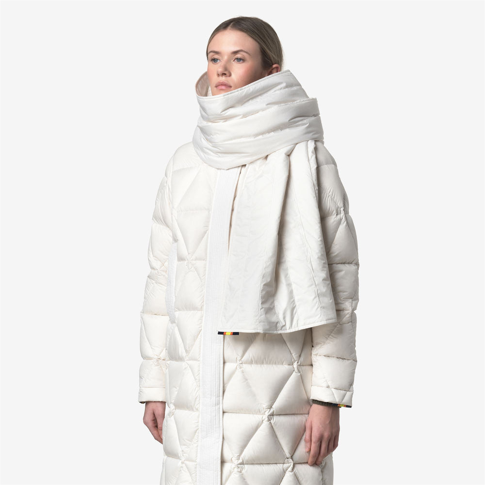 White Women's Warm Puffer Scarf with Water-Repellent Fabric 02