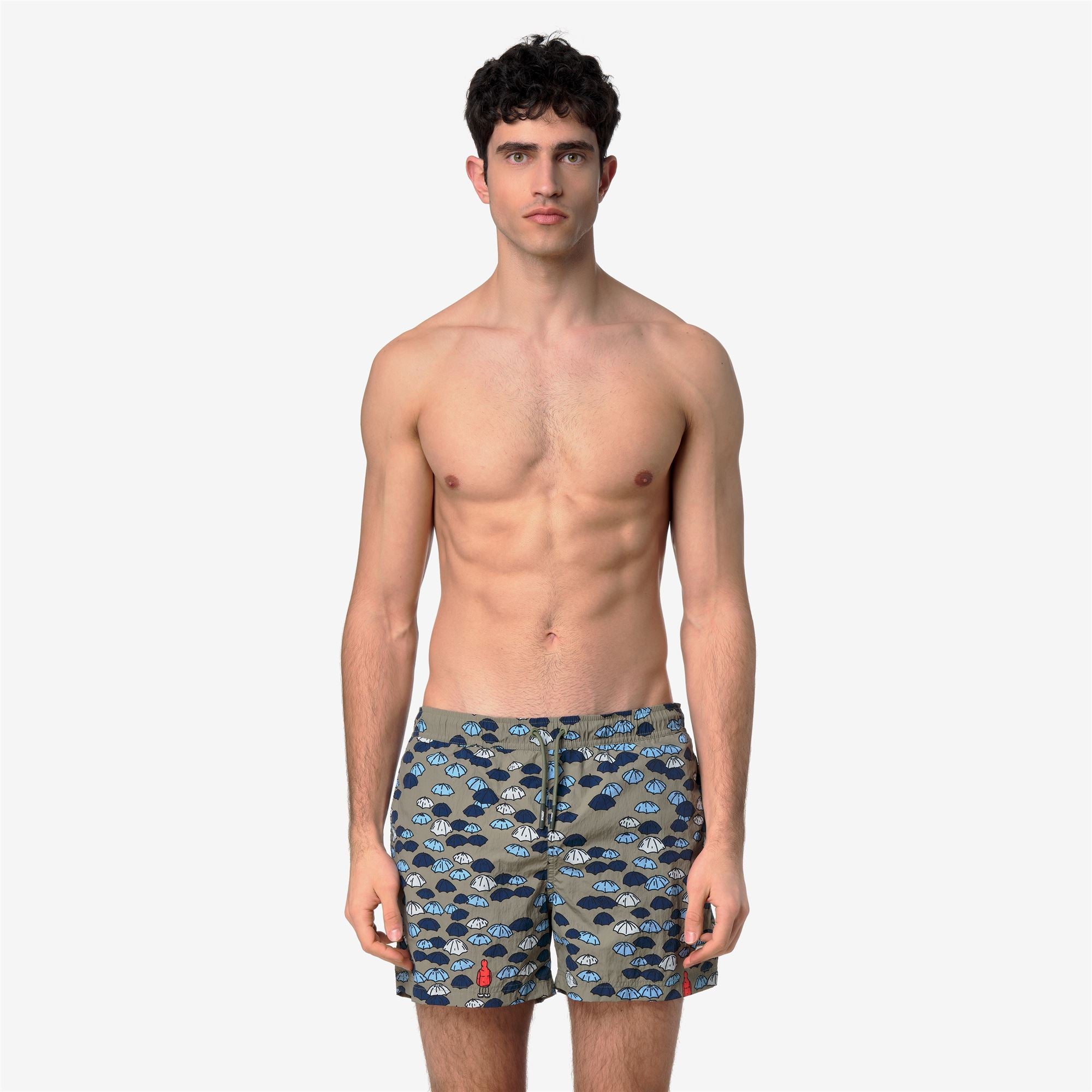 Bathing Suits_Man_HAZEL AOP_Swimming Trunks_Green Lichen - Commercial 4