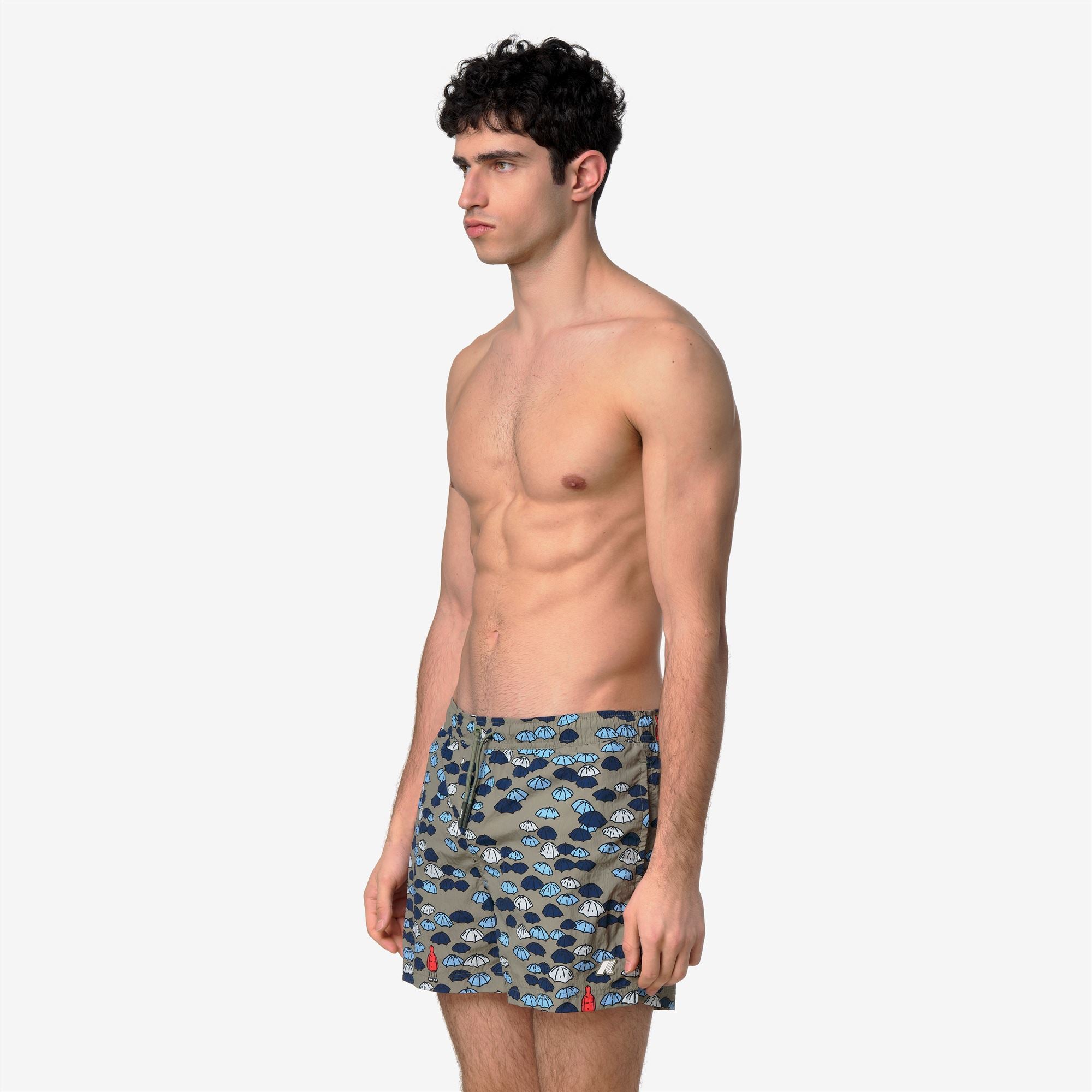 Bathing Suits_Man_HAZEL AOP_Swimming Trunks_Green Lichen - Commercial 5