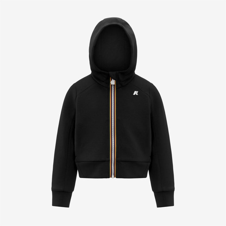 Felpa sportiva con cappuccio e zip intera da bambina nera con tasche 1