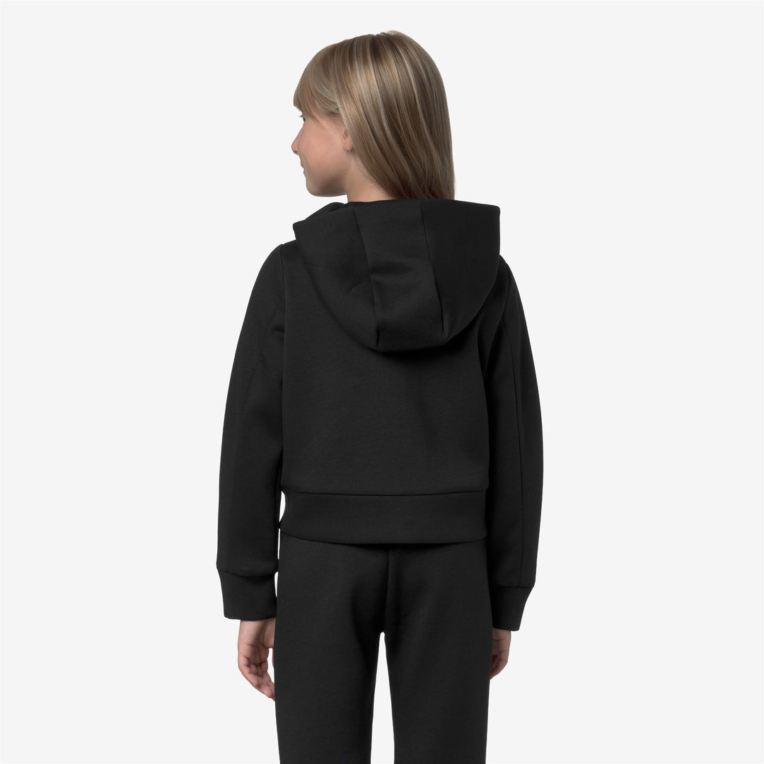 Felpa sportiva con cappuccio e zip intera da bambina nera con tasche main