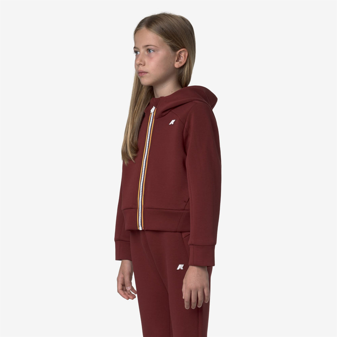 Felpa con cappuccio in pile con zip intera, tasche e tessuto elasticizzato, rossa per ragazze main