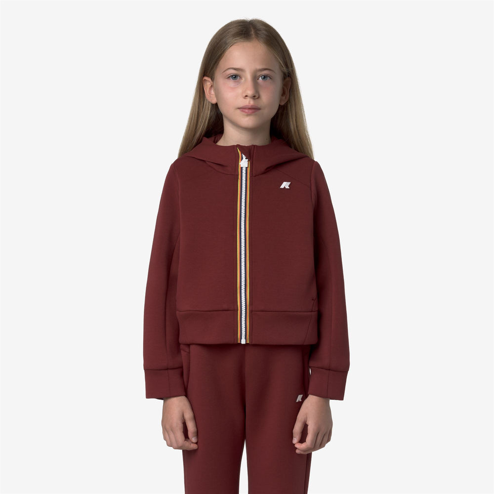 Red girls' Full Zip Hoodie Fleece with Pockets and Stretch Fabric 02