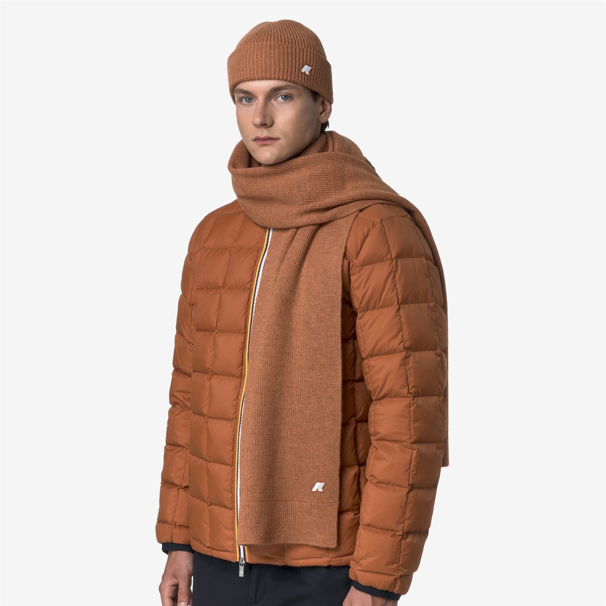 Scarves_UNISEX_ETIENNE CARDIGAN STITCH WOOL_Scarf_Orange Adobe Mel - Commercial 4