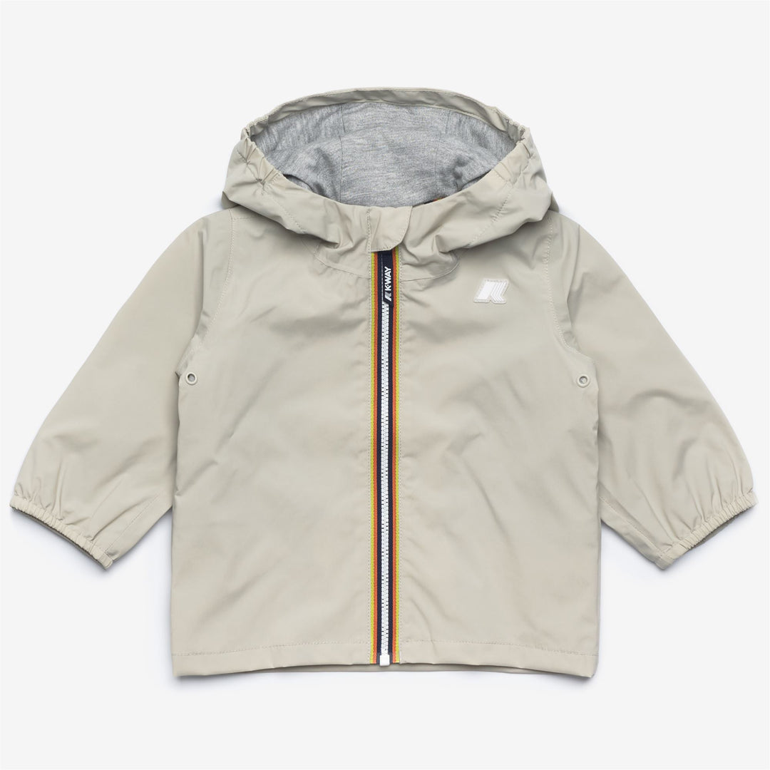 Giacca Impermeabile Stretch in Nylon Beige e Grigio per Bambini 01