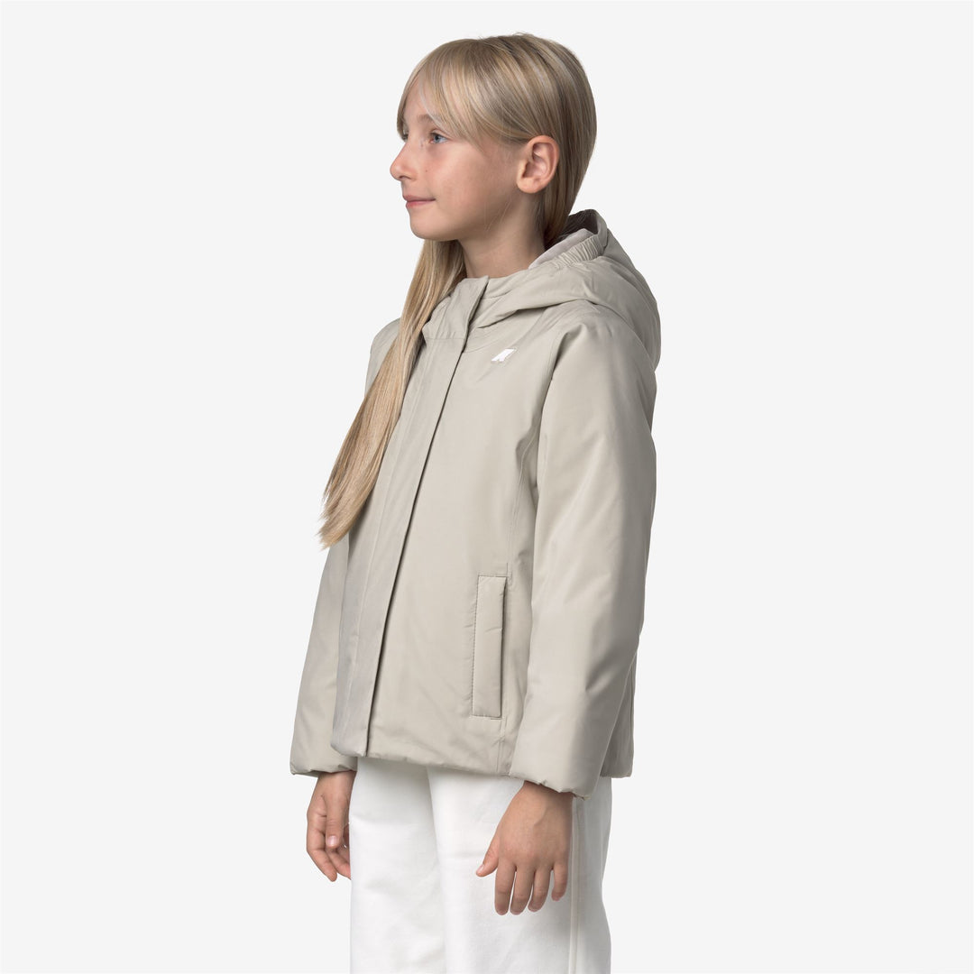 Beige girl's Short Waterproof Jacket with Hood and Insulation main