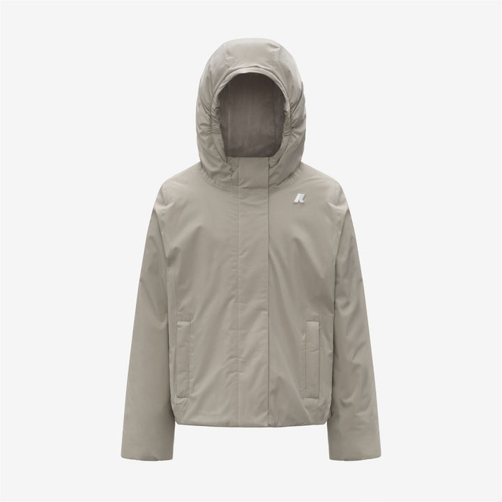 Beige girl's Short Waterproof Jacket with Hood and Insulation 1