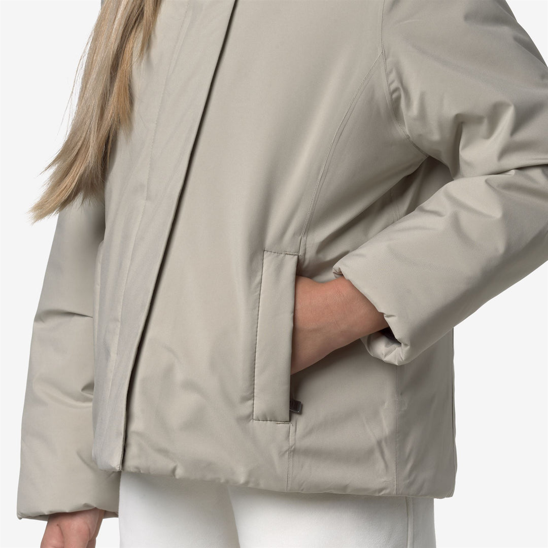 Beige girl's Short Waterproof Jacket with Hood and Insulation main