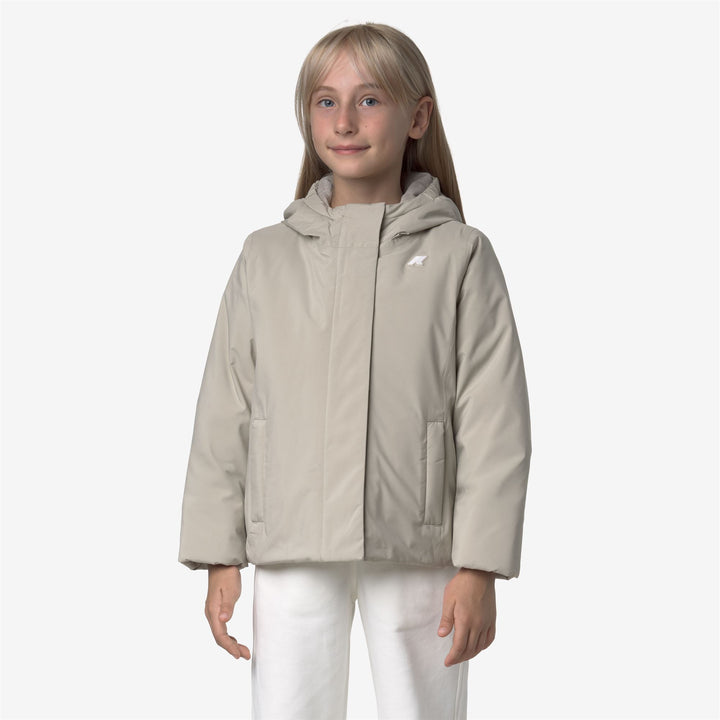 Beige girl's Short Waterproof Jacket with Hood and Insulation 3