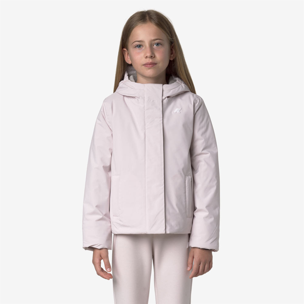 Grey girl's short jacket with soft touch and recycled padding 02