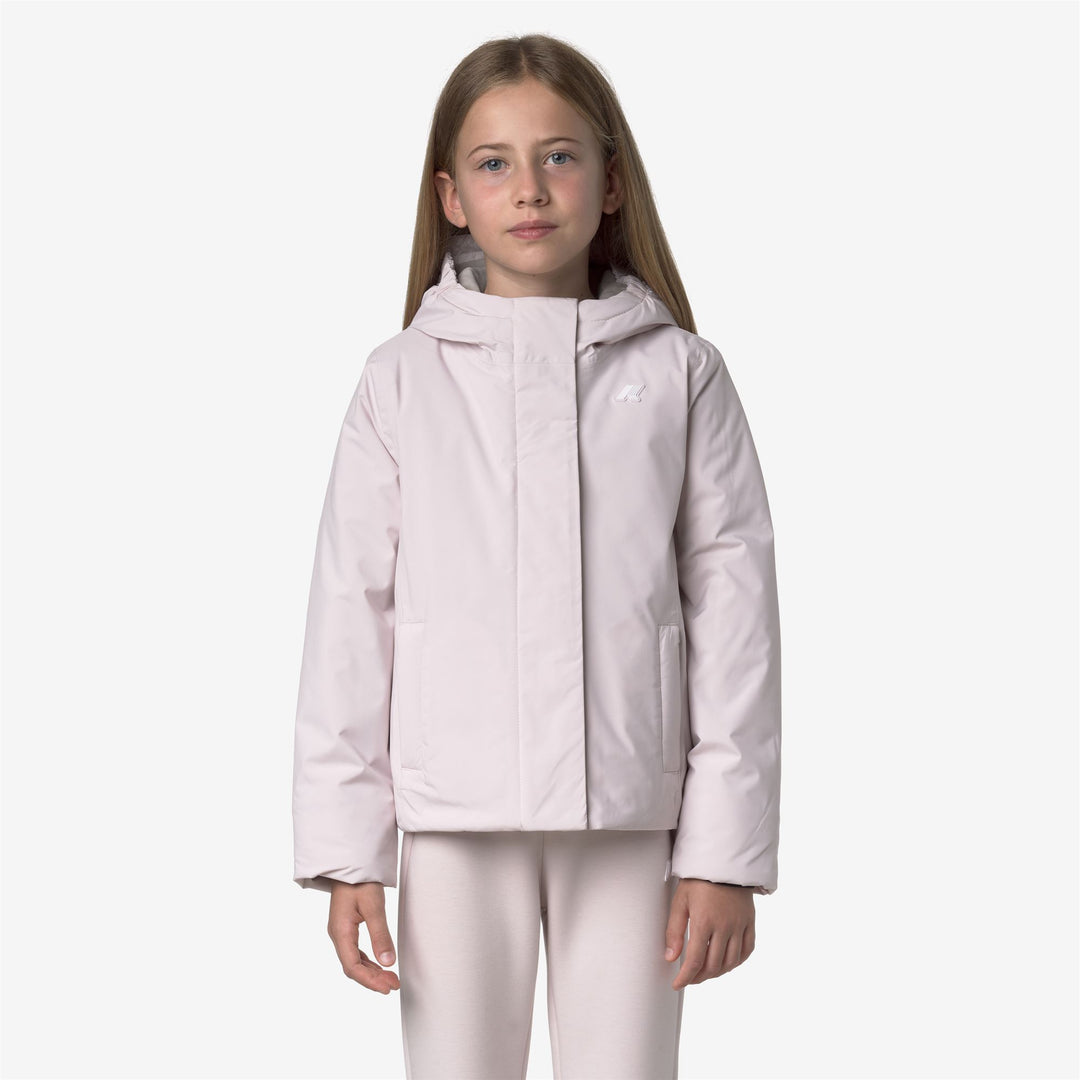 Grey girl's short jacket with soft touch and recycled padding main