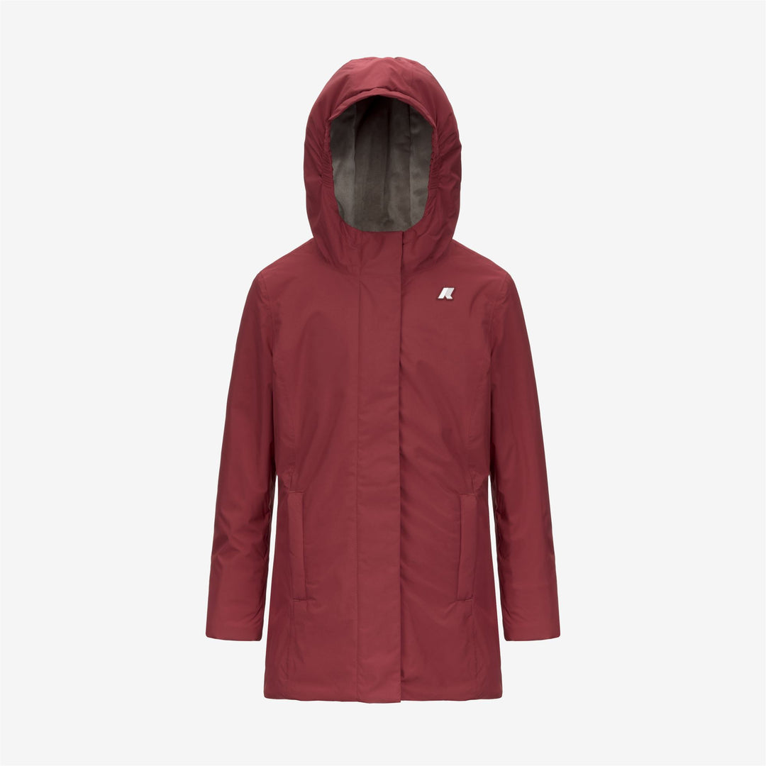 Giacca impermeabile rossa di media lunghezza con isolamento per bambina 01