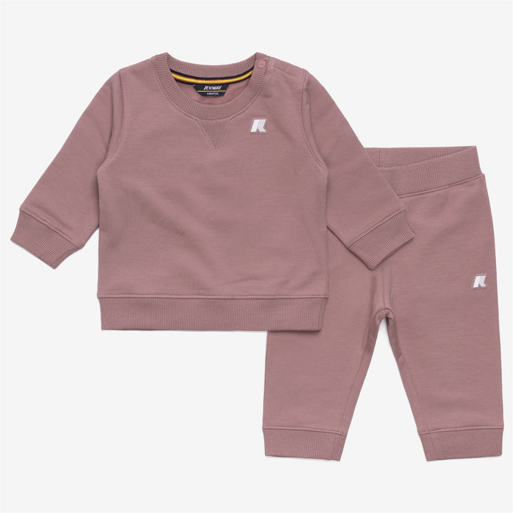 Completo unisex in pile di cotone per bambini, con maglione e pantaloni, color marrone rosato 1