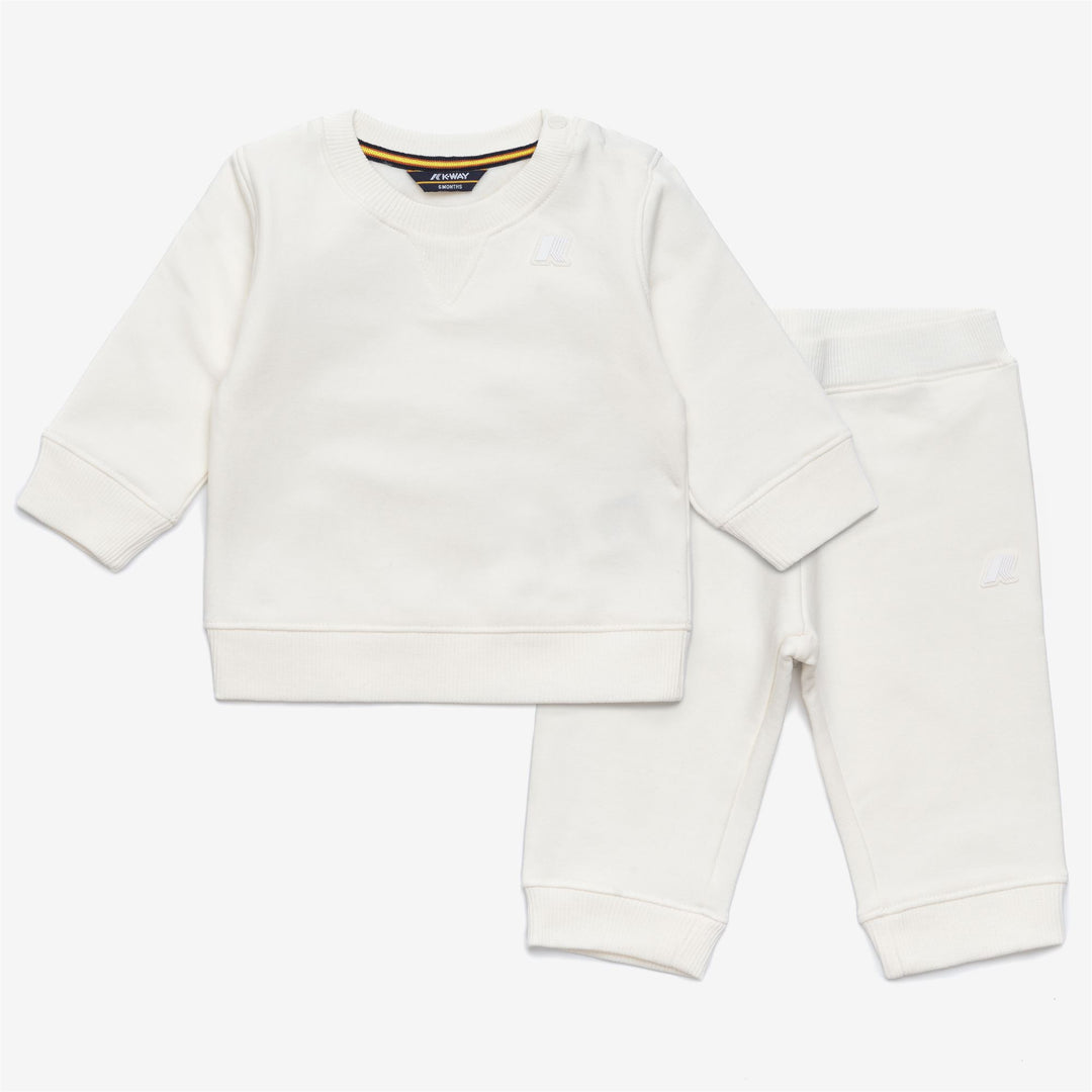Completo felpa e pantaloni in pile unisex bianco per bambini 01