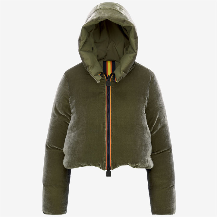 Chaqueta corta reversible amarilla y verde para mujer con relleno reciclado 1