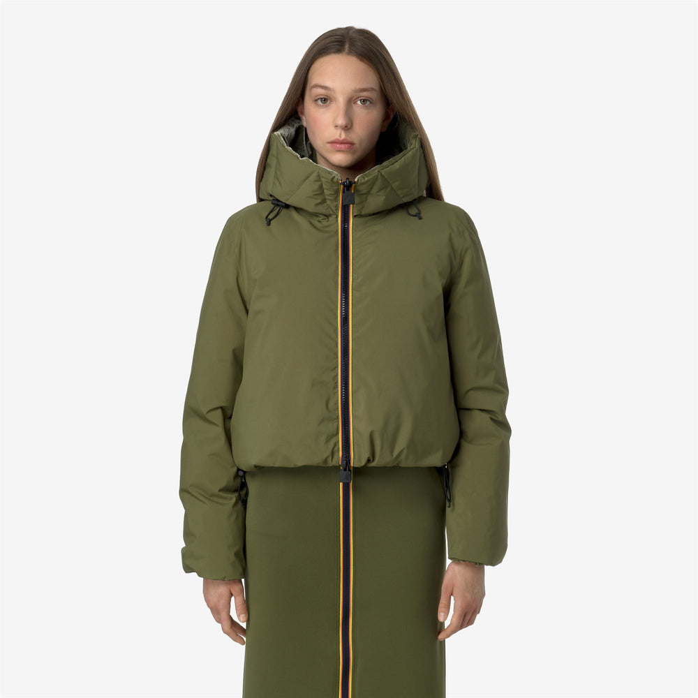 Yellow green Women's Reversible Short Jacket with Recycled Down Padding 02