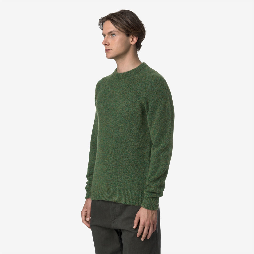Maglione girocollo da uomo in maglia verde con lana merino main
