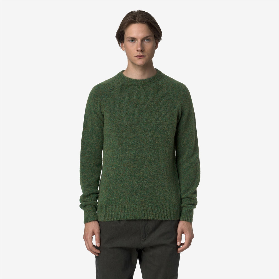 Maglione girocollo da uomo in maglia verde con lana merino main