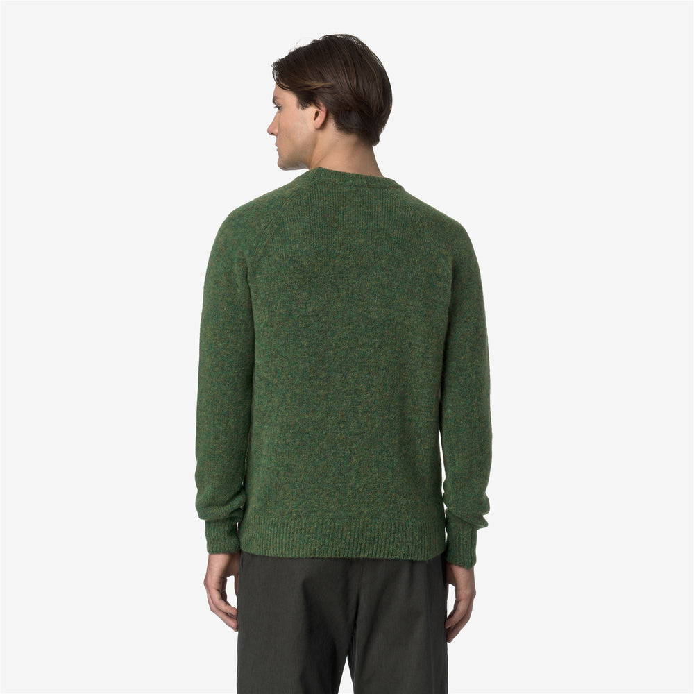 Green men's knit crewneck pullover sweater with merino wool 02