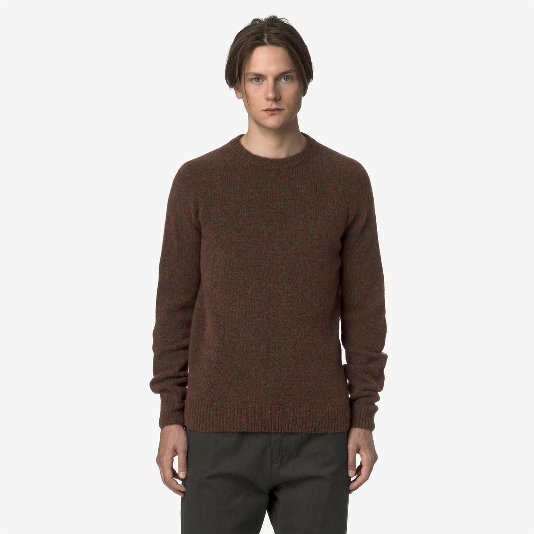 Brown Men's Cable Knit Crewneck Sweater 01